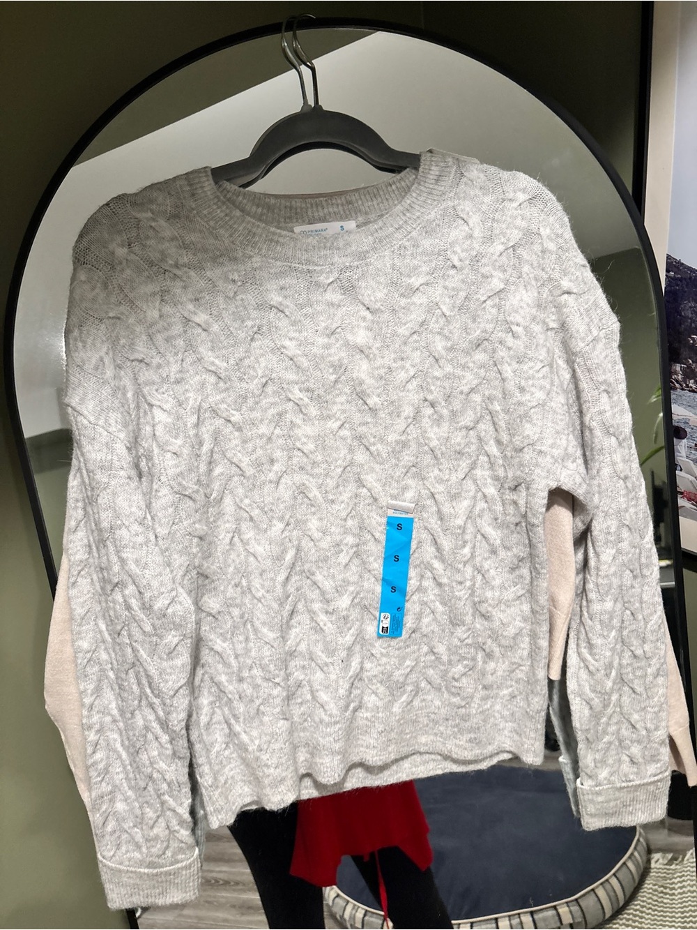 Primark Light Gray Cable-Knit Crewneck Sweater
